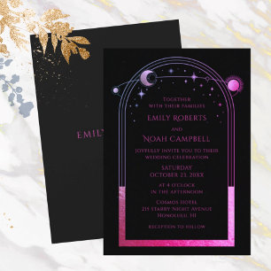 Celestial Chic Purple Star Moon Astronomy Space Invitation
