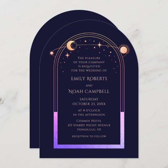 Celestial Chic Rainbow Blue Sun Moon Stars Space Invitation (Front/Back)