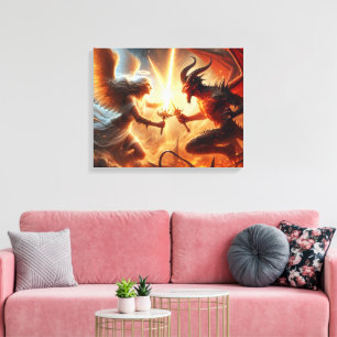 Celestial Clash: Red & Gold Canvas Print