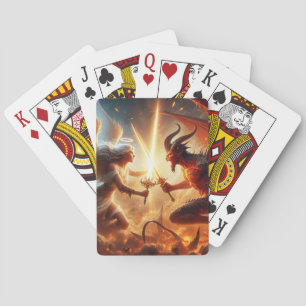 Celestial Clash: Red & Gold Playing Cards