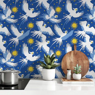 Celestial Cockatoos on Blue  Wallpaper