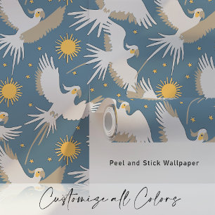 Celestial Cockatoos on Twilight Blue Wallpaper