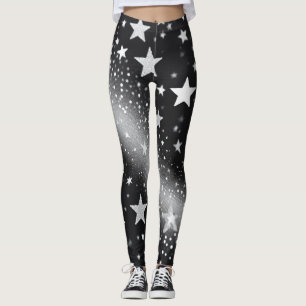 Celestial Comfort: White Sparkles & Stars  Leggings