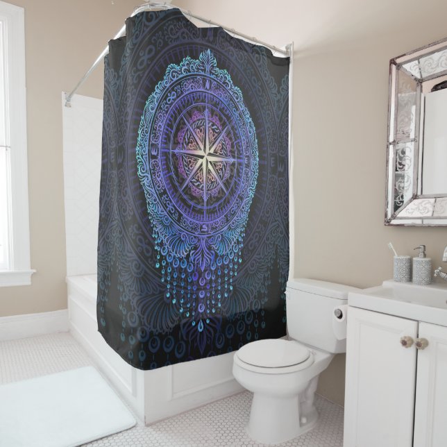 Celestial Compass Mandala Shower Curtain (In Situ)