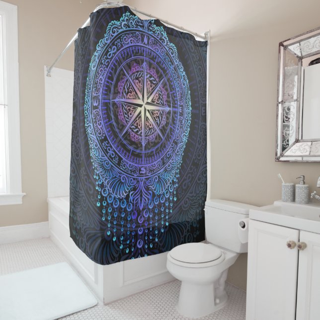 Celestial Compass Mandala Shower Curtain (In Situ)