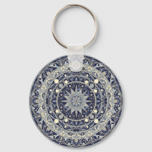 Celestial Compass Mandala Star Pattern Art Key Ring
