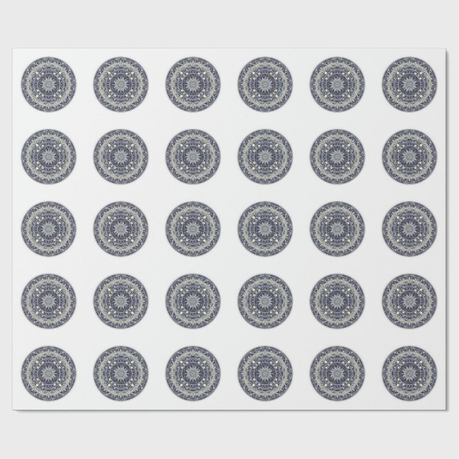 Celestial Compass Mandala Star Pattern Art Wrapping Paper (Flat)