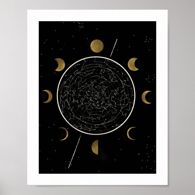 Celestial Constellation Art Print Black Gold (Front)