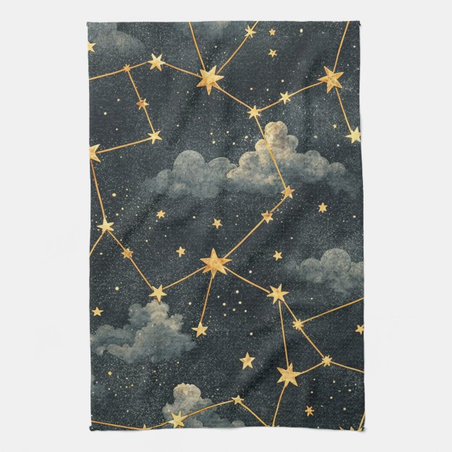 Celestial Constellation Star Pattern (1) Tea Towel (Vertical)