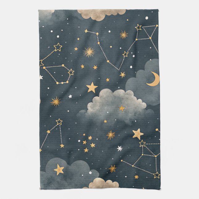 Celestial Constellation Star Pattern (5) Tea Towel (Vertical)
