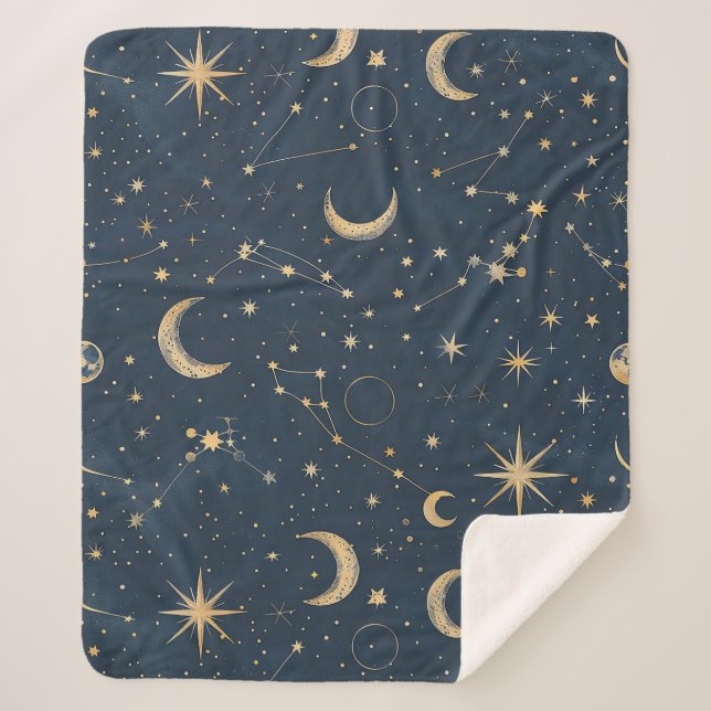 Celestial Constellation - Starry Night (1) Sherpa Blanket (Front)