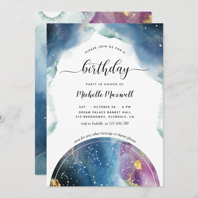 Celestial Constellations and Stars Birthday Invitation (Front/Back)