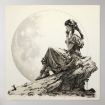 Celestial Contemplations: Girl on the Moon Ponderi