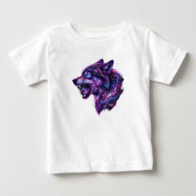 Celestial Cosmic Galaxy Wolf Roar Graphic T-Shirt (Front)
