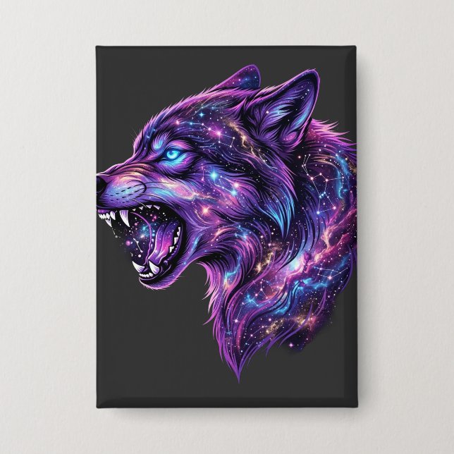 Celestial Cosmic Galaxy Wolf Roar Graphic T-Shirt (Front)