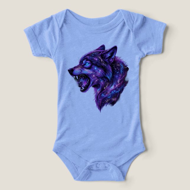 Celestial Cosmic Galaxy Wolf Roar Graphic T-Shirt (Design Front)