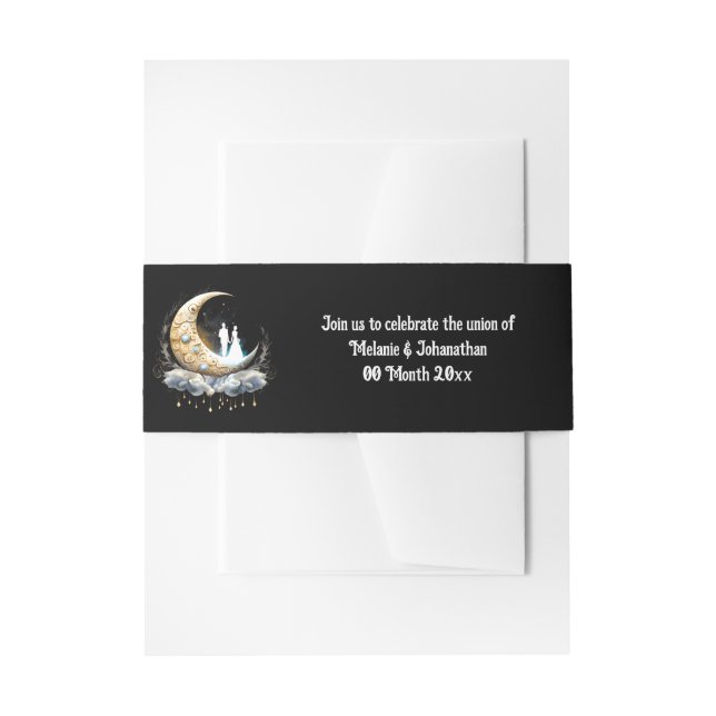 Celestial couple silhouette luna moon night sky invitation belly band (Front Example)