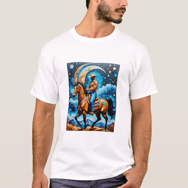 Celestial Cowboy Western Night Sky Horse Art Tee (Front)
