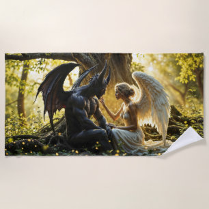 Celestial creatures angel demon fantasy beach towel