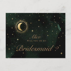 celestial crescent moon bridesmaid Invitation Post Postcard