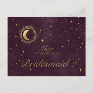 celestial crescent moon bridesmaid Invitation Post Postcard
