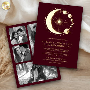 Celestial Crescent Moon Burgundy Wedding Gold