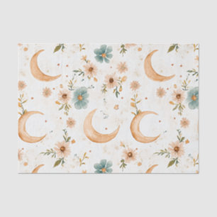Celestial Crescent Moon Floral Gold Glitter Tissue Paper