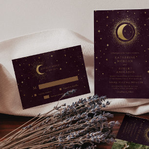 Celestial Crescent Moon Gold RSVP Response Card