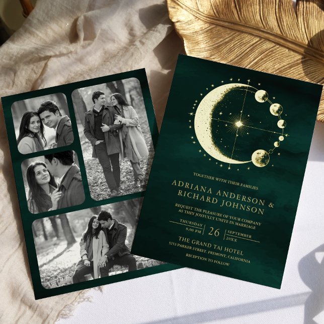 Celestial Crescent Moon Phase Emerald Wedding Gold (Creator Uploaded)