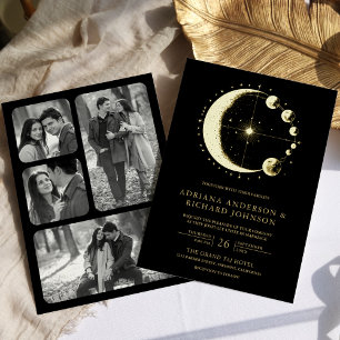 Celestial Crescent Moon Phases Black Wedding Gold