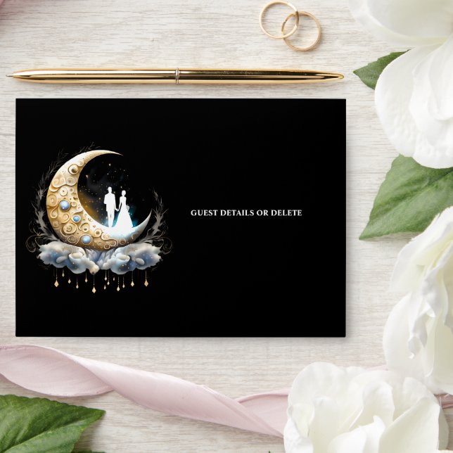 Celestial crescent moon silhouette bridal couple  envelope (Wedding)