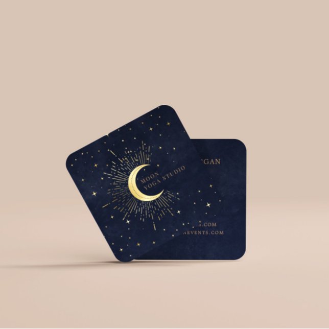Celestial Crescent Moon Square Business Card (Creator Uploaded)