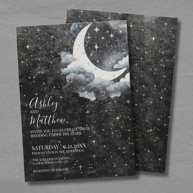 Celestial Crescent Moon Wedding Invitation (Celestial Crescent Moon Wedding Invitation)