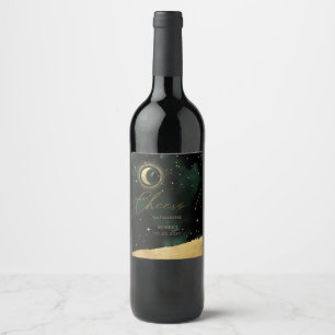 Celestial Crescent Moon Wedding Wine Label Set