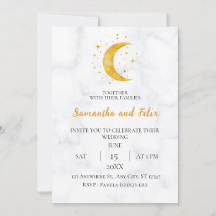 Celestial Crescent Moon Witchcraft Marble Wedding Invitation