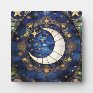 Celestial Crescent Ornate Stained-Glass Moon Plaque