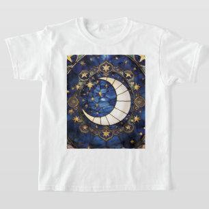 Celestial Crescent Ornate Stained-Glass Moon T-Shirt