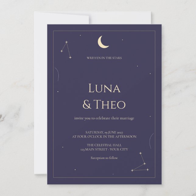 Celestial Crescent Star Wedding Invitation (Front)