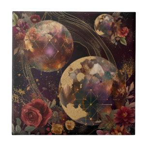 Celestial Crystal World Gold Purple Galaxy Tile