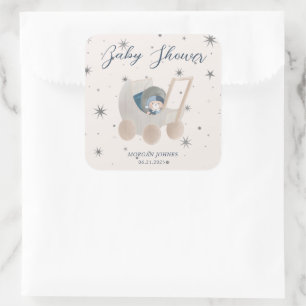 Celestial Cute Bear Baby Shower Square Sticker