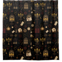 Celestial Dark Academia Shower Curtain