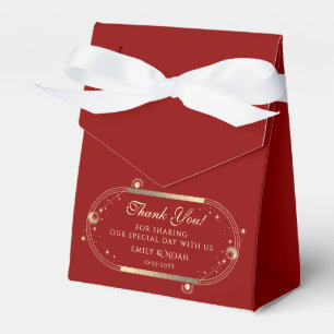 Celestial Dark Red Gold Sun Moon Stars Wedding Favour Box