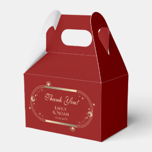 Celestial Dark Red Gold Sun Moon Stars Wedding Favour Box