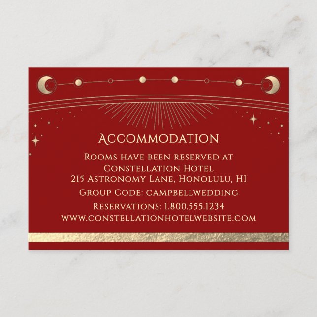 Celestial Dark Red Sun Moon Stars Accommodation Enclosure Card (Front)