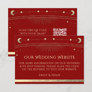 Celestial Dark Red Wedding Website RSVP QR Code Enclosure Card