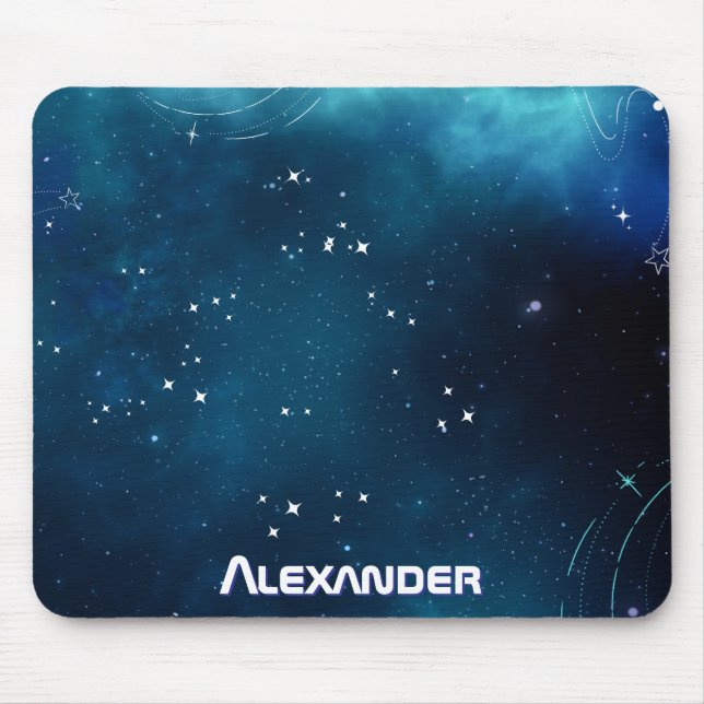 Celestial Deep Blue Outer Space Cosmic Galaxy Mouse Pad (Front)