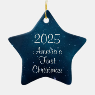 Celestial Deep Blue Space Baby's First Christmas Ceramic Tree Decoration