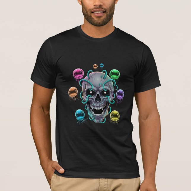 Celestial Deep Sea Skull & Glowing Jellyfish T-Shirt (Front)