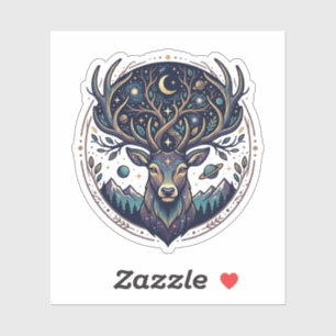 Celestial Deer Mystical Moon & Star Art Stag