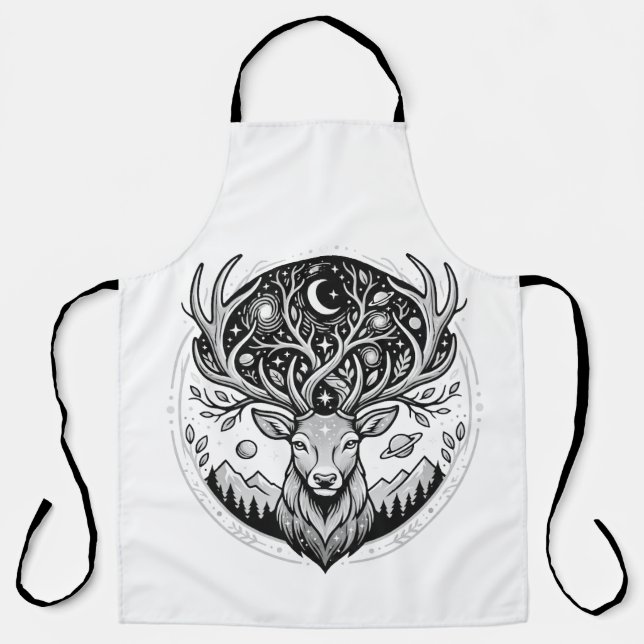 Celestial Deer Mystical Moon & Star Art Stag Apron (Front)